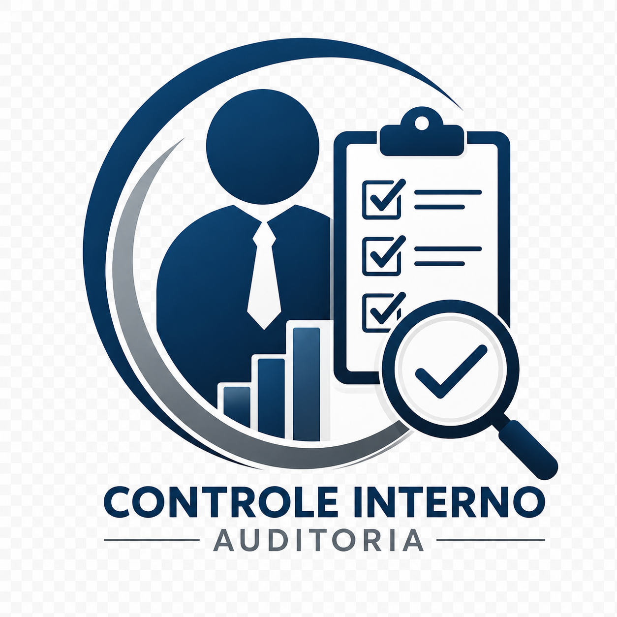 Identidade do software Auditoria Municipal: controle interno e auditoria, com prancheta e lupa